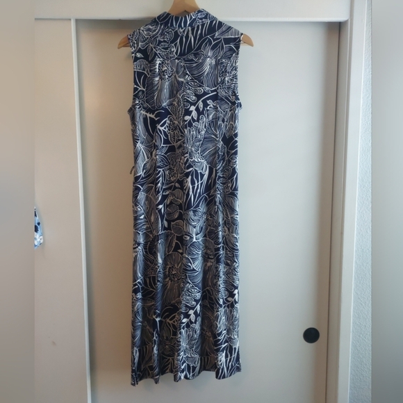 Talbots Floral Button Front Knit Maxi Dress L NAVY BLUE-WHITE RESORTWEAR - Picture 7 of 8